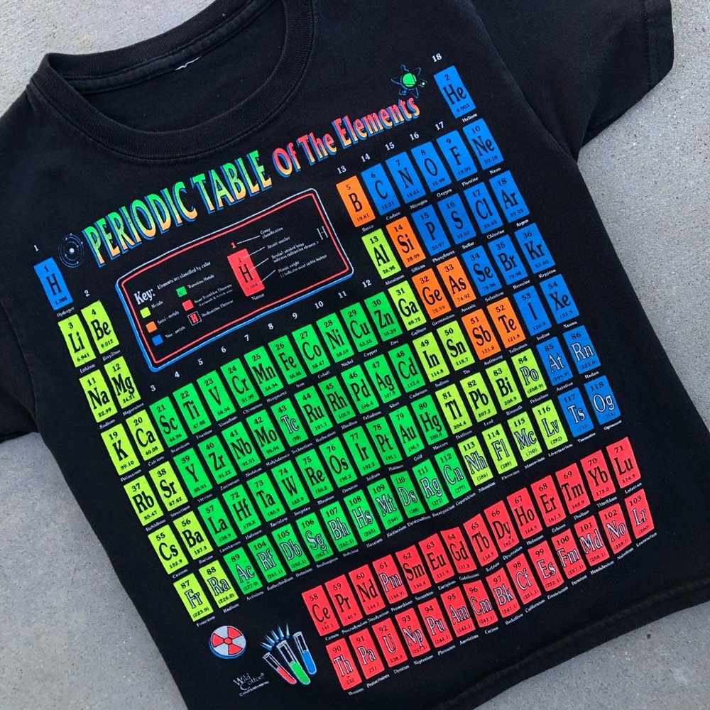Vtg Periodic Table of Elements Wild Cotton Screen Printed Black Tee